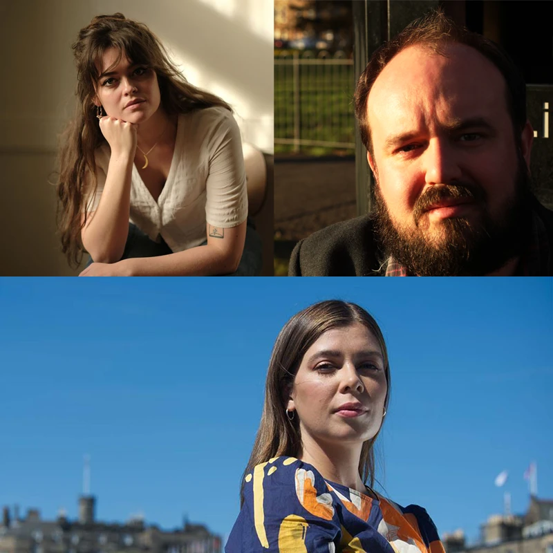 Promotional image for Gubsmacked poetry night featuring Leyla Josephine, Iona Lee and Colin Bramwell, hosts of Flyte Nyte at Paisley Book Festival.