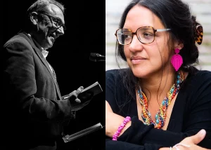 Side-by-side portraits of Jim Carruth and Hannah Lavery.