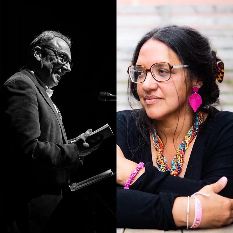 Side-by-side portraits of Jim Carruth and Hannah Lavery.