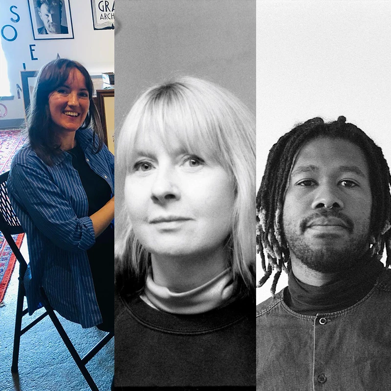 Composite image featuring three contributors to the Alasdair Gray Archive event, shown in portrait photographs.