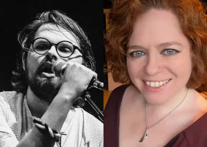 Side-by-side images of Robbie MacLeòid performing on stage and Ceitidh Campbell smiling in a portrait.