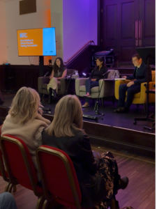 The Times Health Correspondent, Helen Puttick, Professor of Public Health and author Devi Sridhar, and GP and author Gavin Francis on stage at Paisley Book Festival.